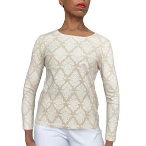WHITE STAG || CREAM & WHITE 3/4 LENGTH SLEEVE BLOUSE || SIZE: MEDIUM (8-10)